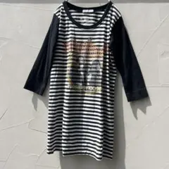 ヒステリックグラマー　ストライプ　七分袖Tシャツ