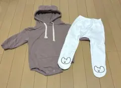 くま耳ロンパース くまタイツ セット くま ベビー くま耳パーカー