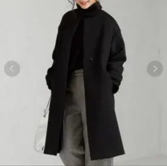 【グリーンレーベルリラクシング】アンゴラビーバーノーカラーコート【ブラック】36