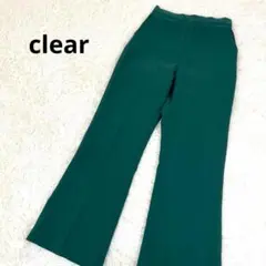 クリア スラックス フレアパンツ センタープレス ストレッチ 美脚 モスグリーン