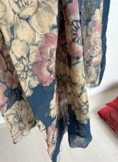 45R インディゴ抜染 花柄 コットン ガーゼ 風呂敷 ストール 45rpm