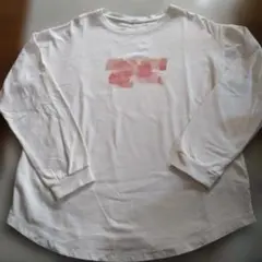 ホワイト 長袖 Tシャツ 抽象プリント