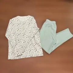 値下げ★ユニクロ キッズ 長袖 パジャマ 160 グリーン 花柄 エアリズム