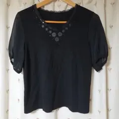 レリアン 黒 ビーズ刺繍 レース装飾 サマーニットのサムネイル