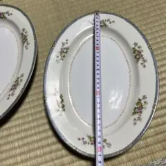 昭和レトロ花柄楕円皿 約31.5cm x 22.5cm/2枚