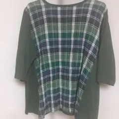 緑系チェック柄七分袖カットソー