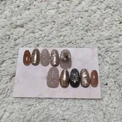 ネイルチップセット 10個 ベージュ ゴールド