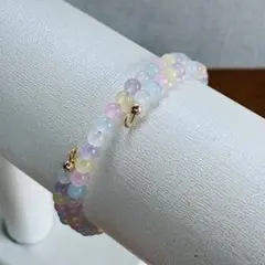 天然石マルチカラージェード　ワイヤーブレスレット　フリーサイズ