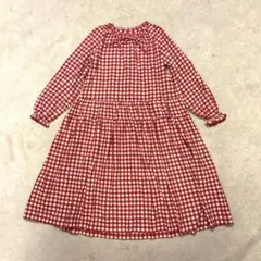 試着のみ】ピンクハウス 赤 チェックに野ばら柄 チュニックワンピース