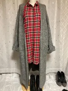 LuzLlena 【2点まとめ売り】 ガウンカーデ チェックワンピ カジュアル