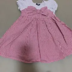Moujonjon ストライプ柄リボン付きワンピース 100