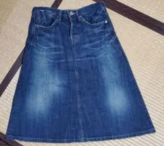 ドミンゴ ダメージ加工 ミモレ丈 フレア スカート インディゴ 30