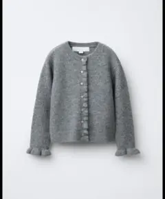 ZARA フリル付きグレーニットカーディガン