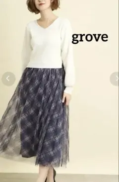 【grove グローブ】1枚で決まる時短チュールドッキングワンピース　チェック柄