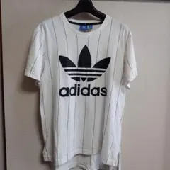 adidas　アディダス　トレフォイルロゴ　プリント　ストライプ　Tシャツ