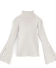 ハイネックパールスリットスリーブニットトップス [ru1061] grl