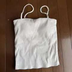 ホワイトリブ編みキャミソール パット入り