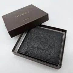 【未使用級❗️】GUCCI グッチ 二つ折り財布 黒 レザー GG 739479