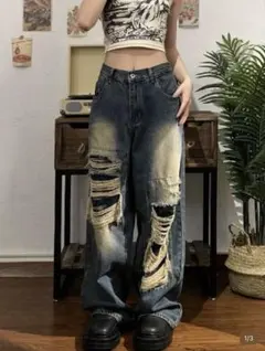 SHEIN完売商品　ダメージデニムパンツ