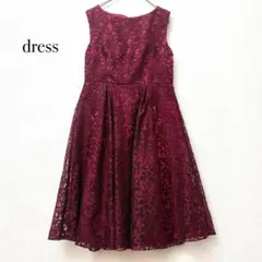 ドレス 総レース 花柄 ノースリーブ 【M】 ワインレッド パーティー 二次会