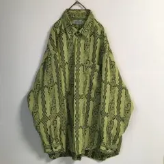 80s 古着 比翼前立て ジャガード 唐草調アート ポリシャツ メンズL 日本製