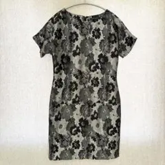 美品✦BANANA REPUBLIC ワンピース L 黒グレー花柄 フォーマル