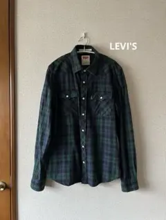 Levi's チェック柄 長袖ネルシャツ　Mサイズ 綿100% 緑×紺チェック
