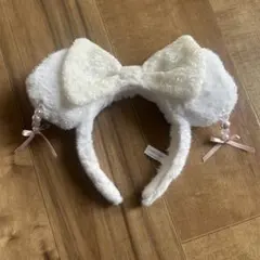 ホワイト イヤリング付きミニーカチューシャ