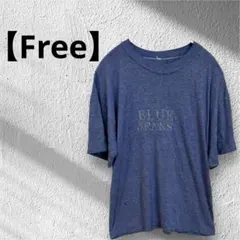 フロントロゴプリント　Freeサイズ　半袖Tシャツ　青ブルー