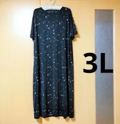 【新品】花柄　半袖ワンピース　ブラック　接触冷感　ストレッチ素材　3Lのサムネイル