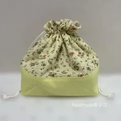 花柄点刺繍&ドットのお弁当袋　ハンドメイド