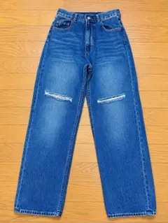 LAKOLE ダメージデニム ワイドパンツ S ブルー ハイウエストのサムネイル