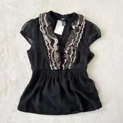 【新品タグ付き】H＆M 半袖カットソー 34 ペプラムブラウス フリルシャツ