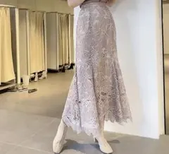 ハイウエスト レースカッティングスカート