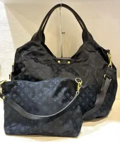 【美品】russet ナイロン×レザー　トートバッグ　2way ポーチ付き　黒