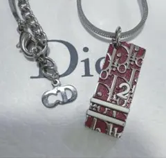 Christian Diorディオール トロッター柄プレートネックレス ボルドー