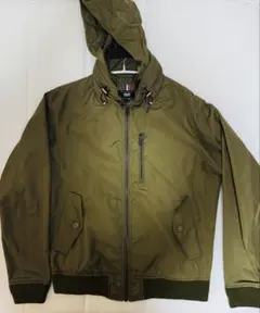 BEAMS HEART ナイロンジャケットMカーキ フード収納可 ジップブルゾン