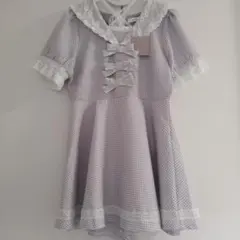 evelyn　セーラーリボンロンパース　アイスグレイ　ワンピース　チェックレース