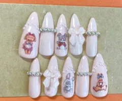 ピンク 千鳥格子 千鳥柄 リボン ネイルチップ 10本セット