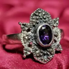 ビンテージ アメジストとマーカサイトのシルバーリング 925 約14.5号