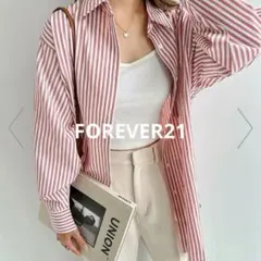 FOREVER21 赤 ストライプシャツ Mサイズのサムネイル