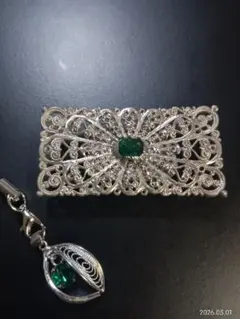 帯留と帯飾り（おまけ）　銀色彫金　ヴィンテージ