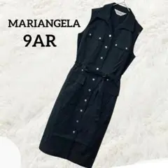 MARIANGELA ノースリーブ黒シャツワンピース 9AR ベルト付き