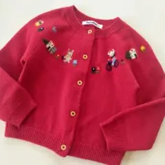 ★100cm familiar ファミリア 赤 ニットカーディガン