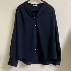 新品タグ付き ネイビー Vネック 長袖シャツ LL オフィス
