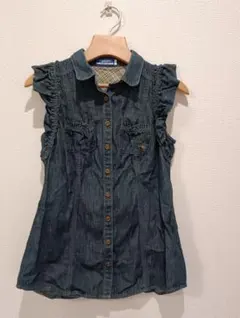 バーバリーノースリーブフリルデニム生地３６サイズS美品
