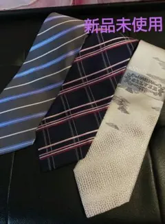 未使用 メンズネクタイ３本セット ブル－ シルバー ネイビー ストライプ