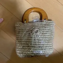 未使用 ストロー かごバッグ 花モチーフ