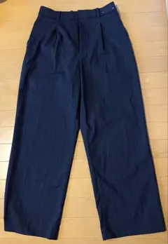 UNIQLOタックワイドパンツネイビー ストライプ L