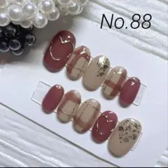 ネイルチップ　No.88 レッド　チェックネイル　ミラーハート　ガーリーネイル